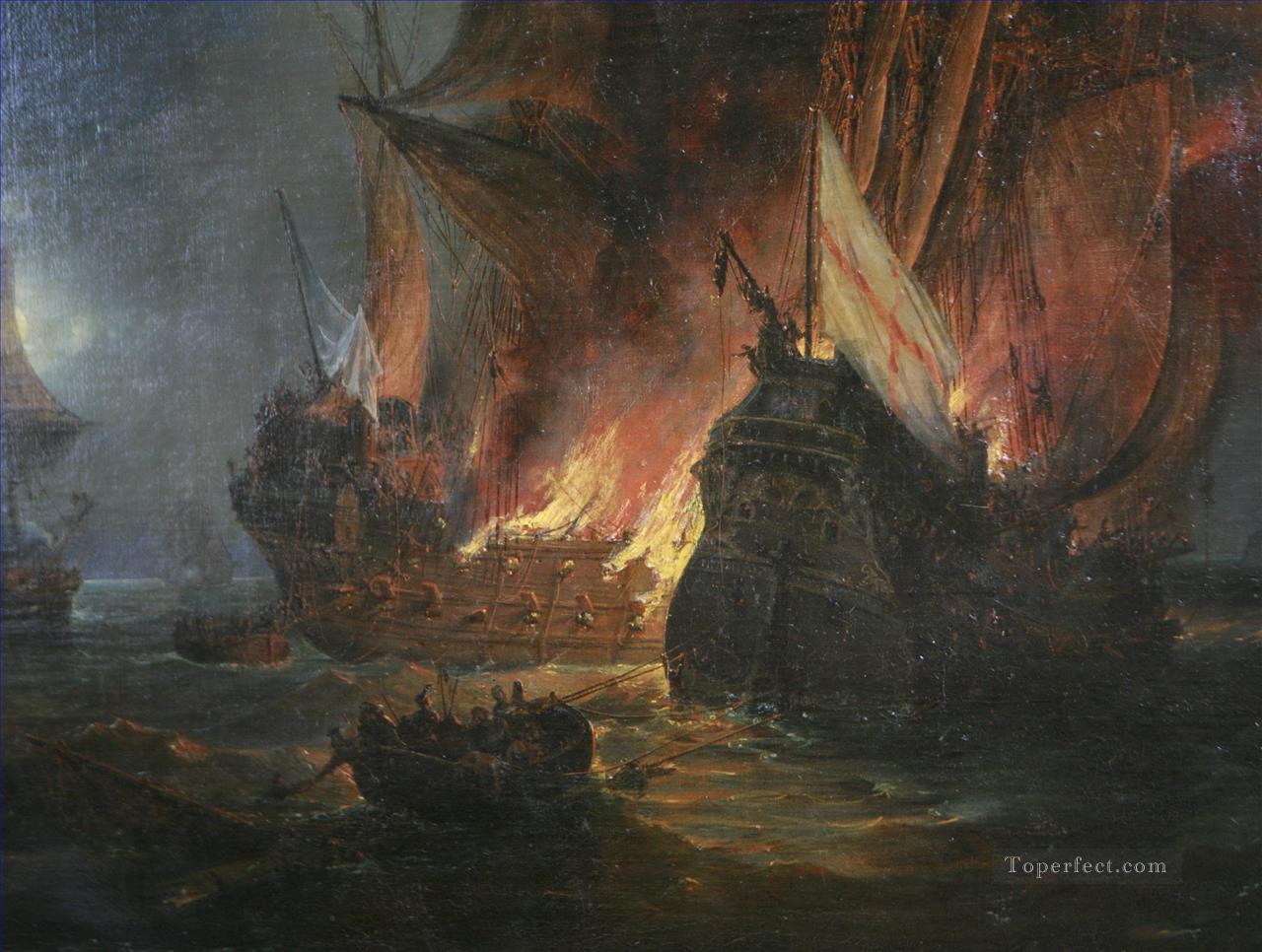 Combate de La Cordeliere devant Saint Mathieu Pierre Juilien Gilbert Batalla naval Pintura al óleo